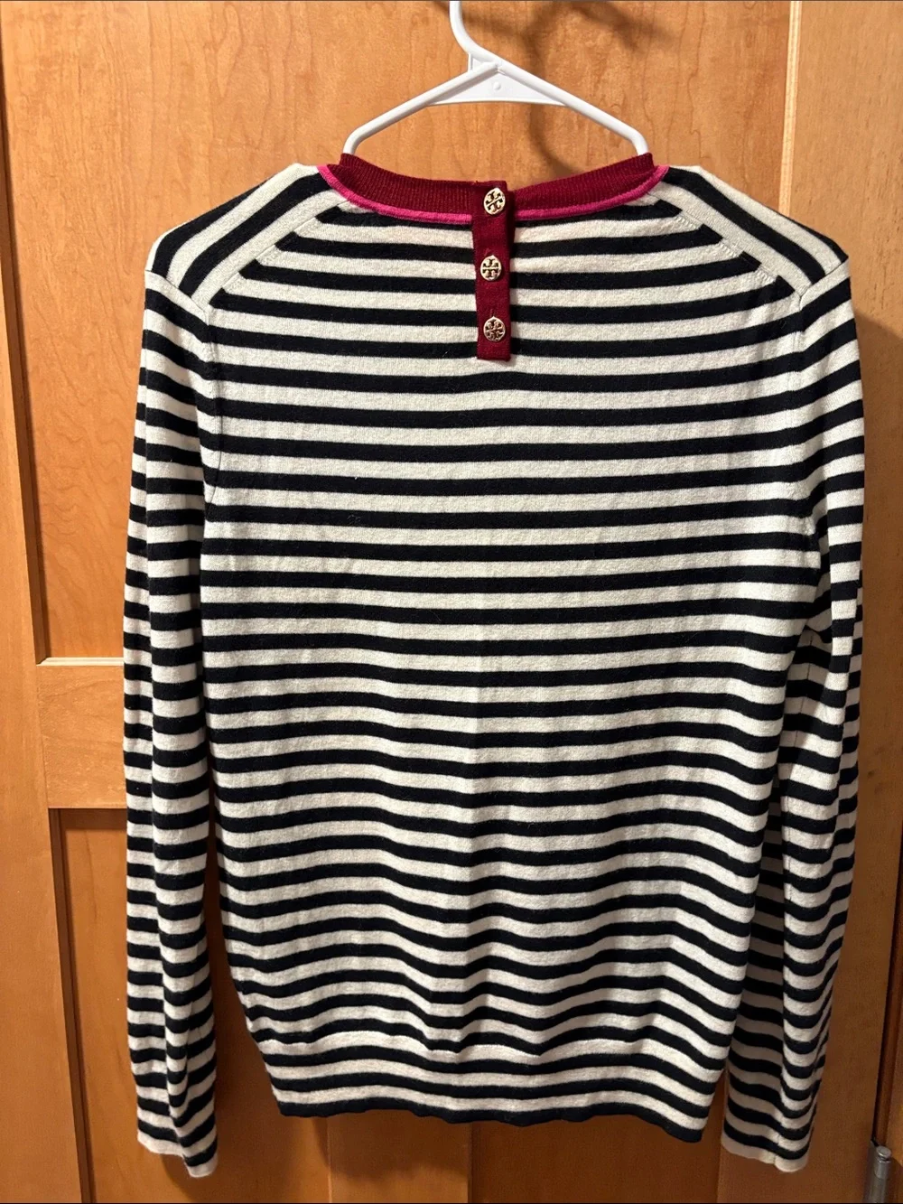 Striped Black & White Sweater with Pink Trim Tory Burch